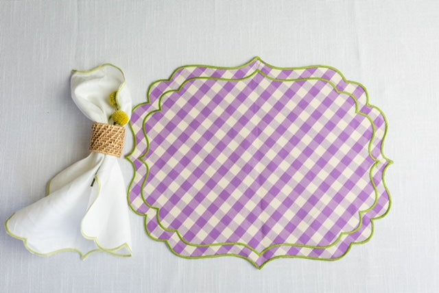 Gingham Purple&Green Scalloped Placemat - Set of 2